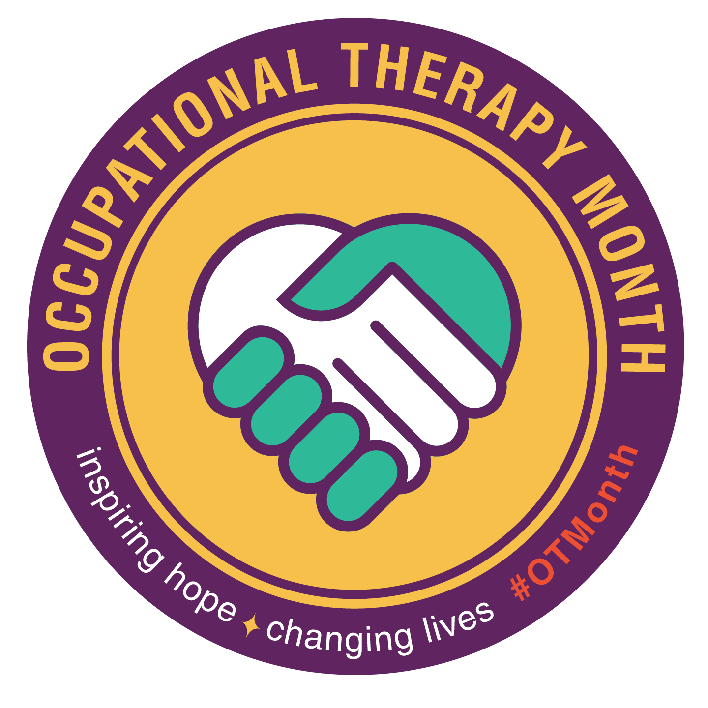 OT Month graphic with two hands shaking