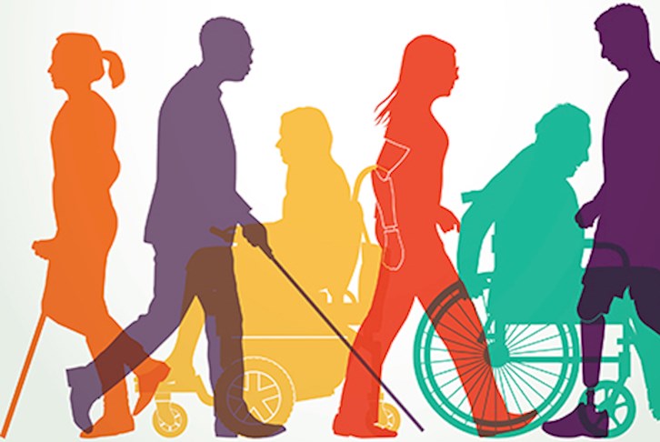 Illustration of group of differently able people moving.